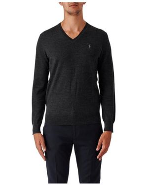 Ralph Lauren Embroidered-Logo V-Neck Sweater - Black