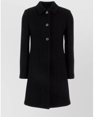 Gucci Tweed Coat With Long Sleeves And Textured Fabric - Black