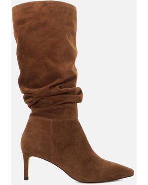 Dune Slouch Faux Suede Boots - Brown