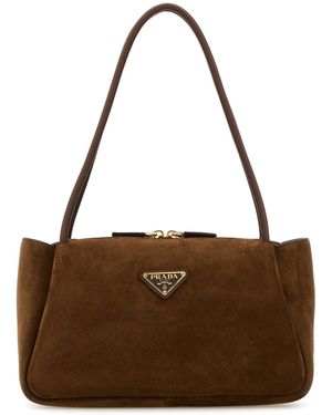 Prada Suede Medium Handbag - Brown