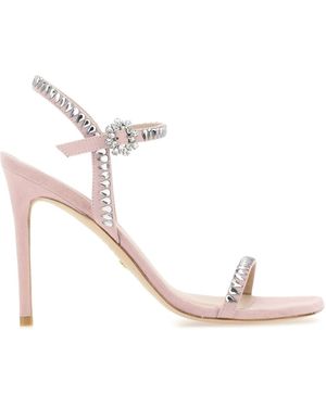 Stuart Weitzman Suede Gemcut 100 Sandals - White