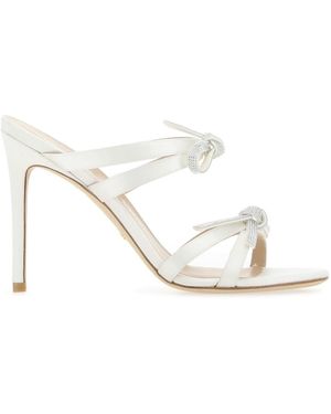 Stuart Weitzman Satin Sw Bow Mules - White