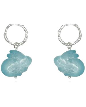 Ninemoo Detachable Glass Bunny Sterling Silver Earrings - Blue