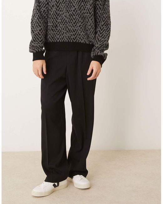 ASOS Black Pull On Smart Wide Leg Trousers for men