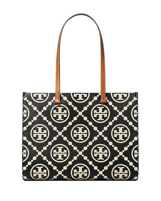 Tory Burch Black T Monogram Contrast Embossed Tote