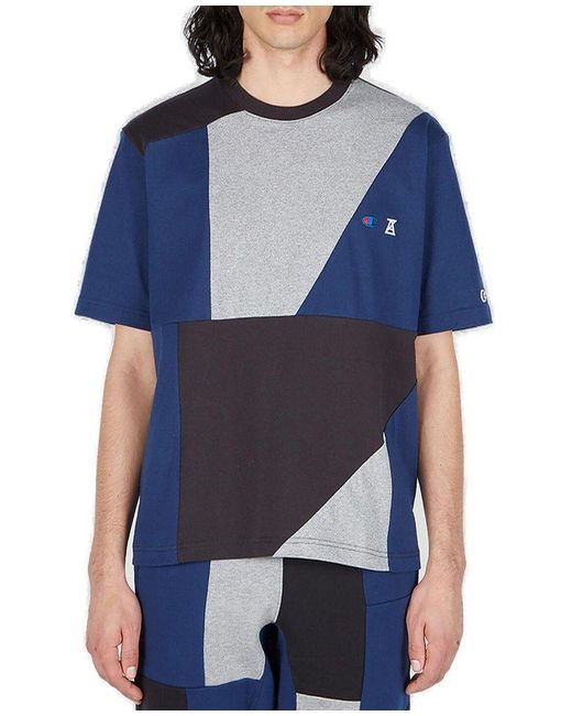 Champion Blue X Anrealage Contrast Panelled Crewneck T-Shirt for men