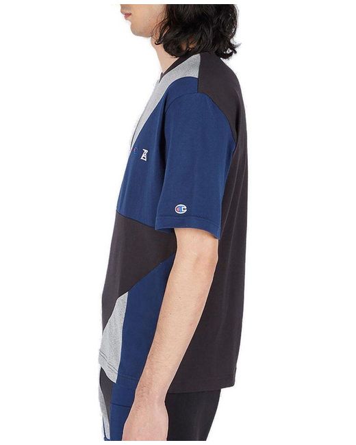 Champion Blue X Anrealage Contrast Panelled Crewneck T-Shirt for men