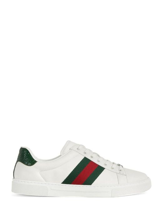 Gucci White Ace/ Leather Low Trainer Sneaker for men