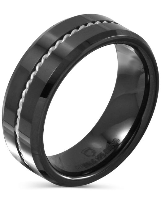 Macy's Black Ceramic & Sterling Silver Twist Rope Band for men