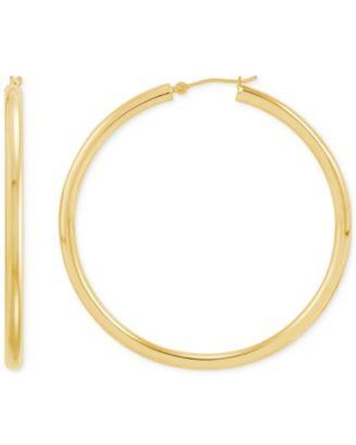 Macy's Metallic Polished Narrow Tube Hoop Earrings Collection In 14k Gold