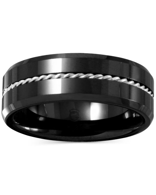 Macy's Black Ceramic & Sterling Silver Twist Rope Band for men