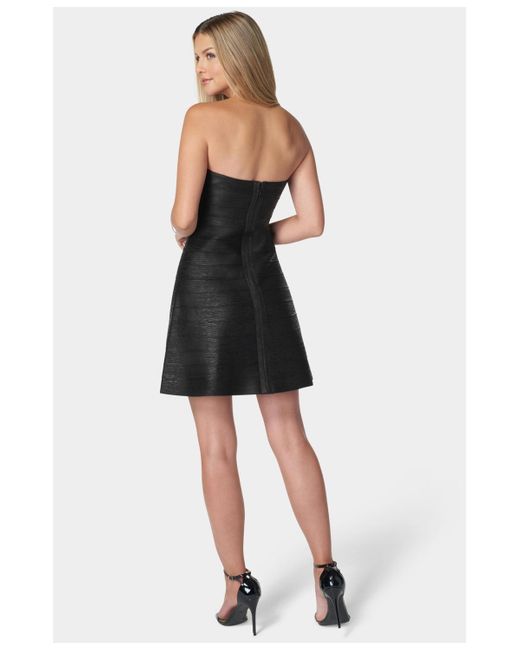 Bebe Black Foil Bandage Strapless A-line Dress