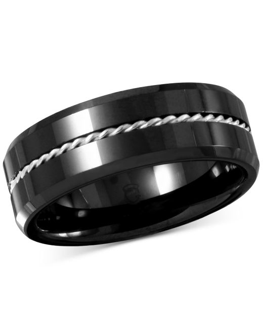 Macy's Black Ceramic & Sterling Silver Twist Rope Band for men