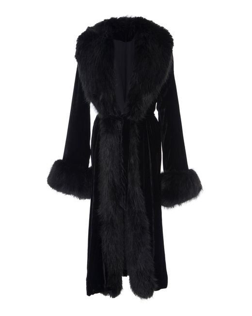 Marei 1998 Black Powderpuff Velvet Coat With Faux Fur Collar And Cuffs