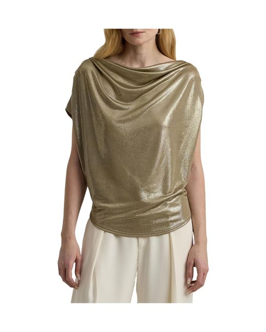 Ralph Lauren Green One-Shoulder Draped Blouse