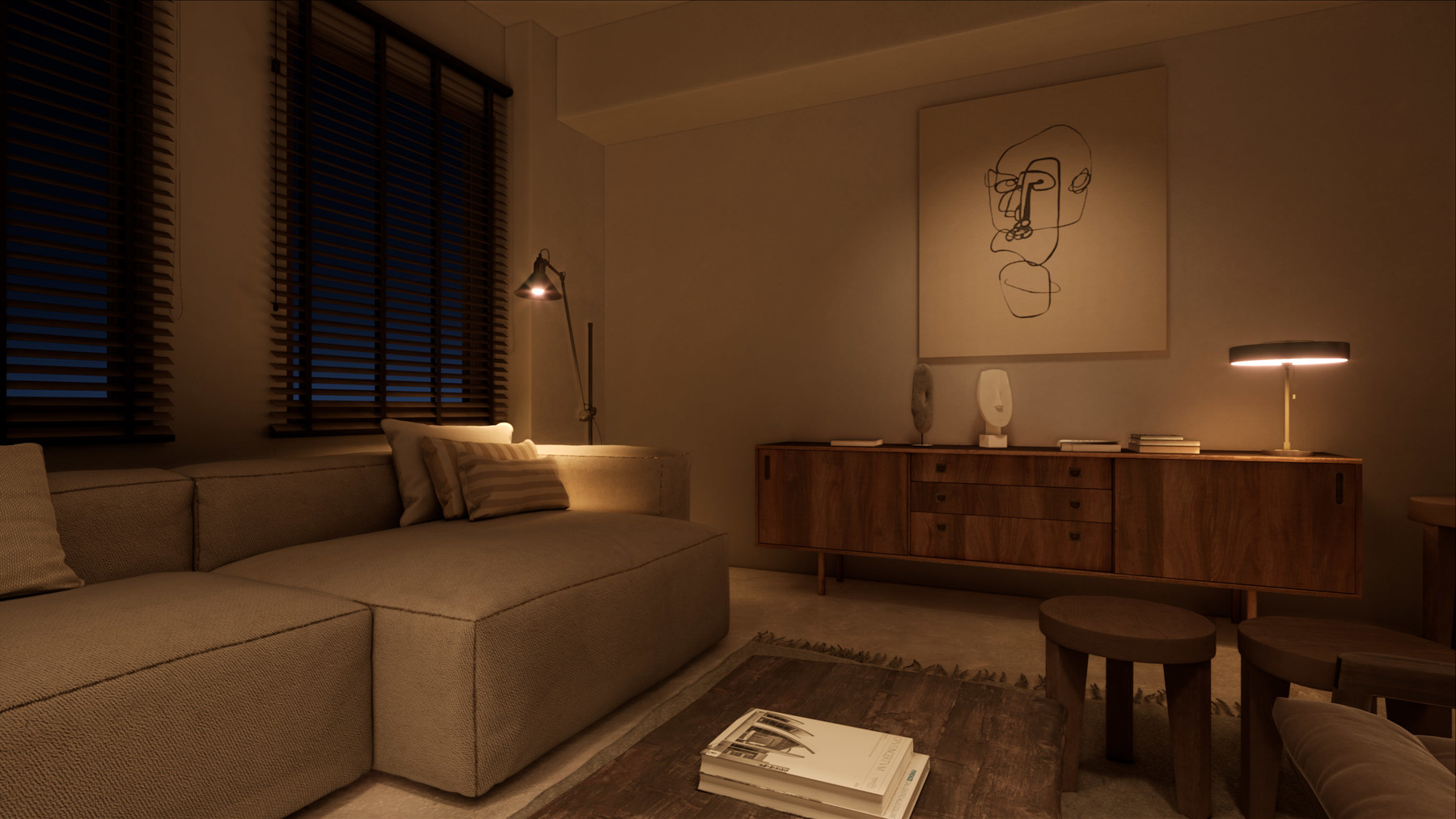 ArtStation - | UE4| NIGHT | Realism Vintage Style Living Room NIGHT ...