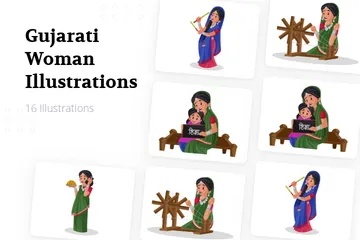 Gujarati Woman Illustration Pack