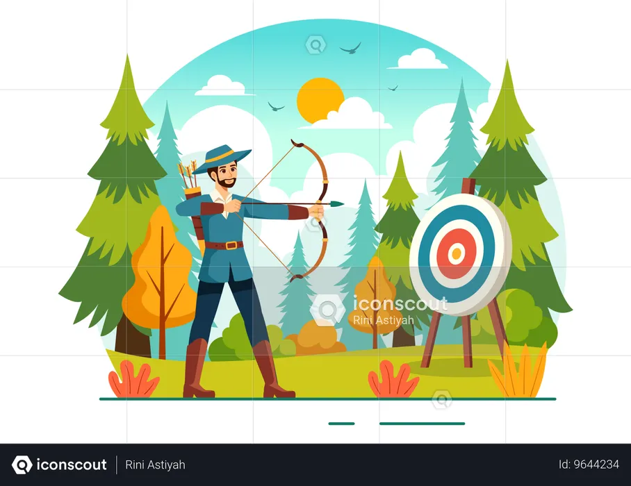 Hunter focuses on dartboard  Illustration