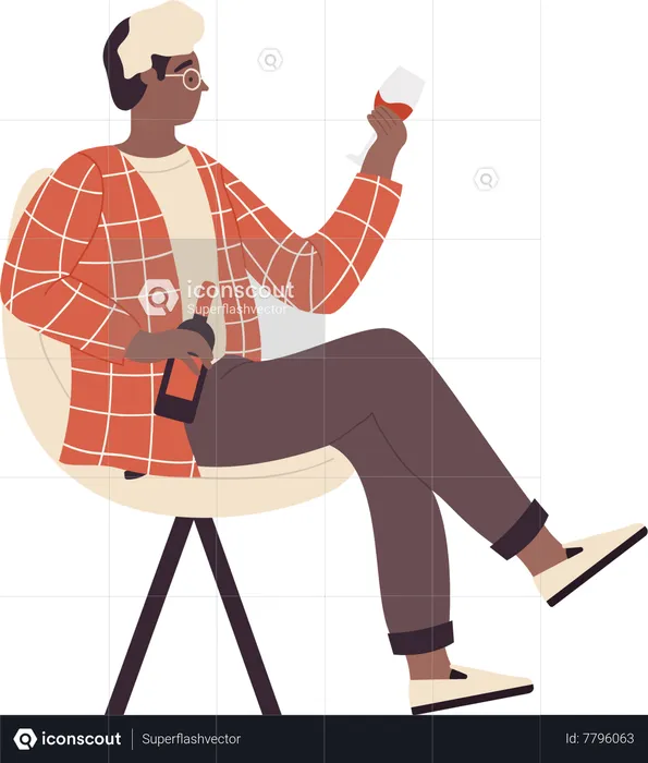 Man holding wine bottle and glass  Illustration