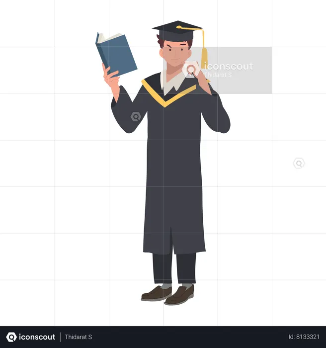 Young Graduate Holding a Book, Student with Diploma  Illustration