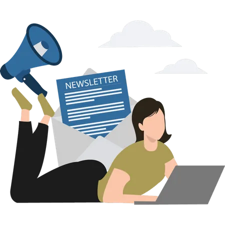 A girl receives a newsletter  Illustration