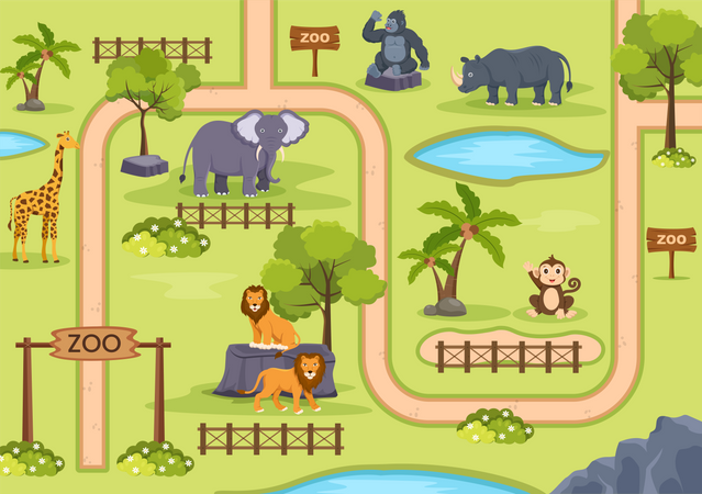 Animals in zoo  Illustration