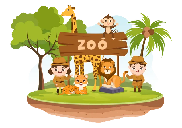 Animals with kids  Illustration