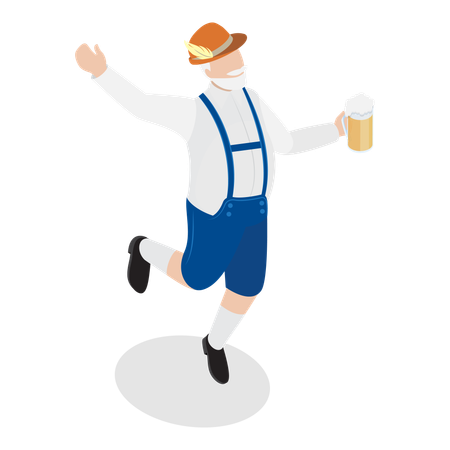 Bavarians dancing and celebrating while drinking beer  Illustration