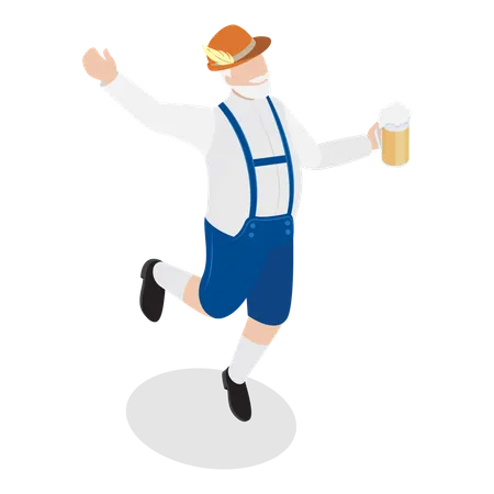 Bavarians dancing and celebrating while drinking beer  Illustration