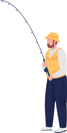 Bearded man with spinning rod  Illustration