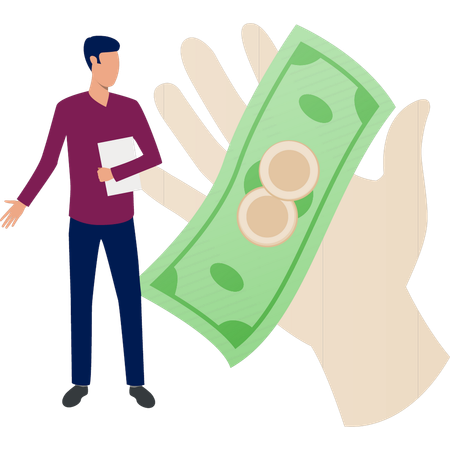 Boy analyzing with money in hand  Illustration