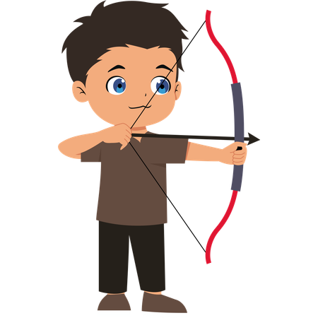 Boy Archery Shooting Using Bow and Arrow Pointing at Target  Illustration