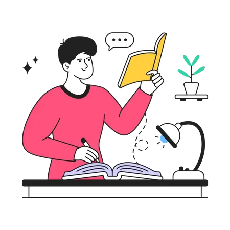 Boy Doing Homework  Illustration