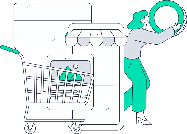 Boy doing mobile shopping  Illustration