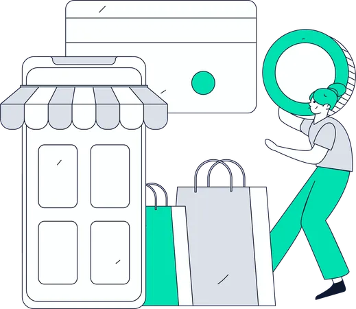 Boy doing online gift shopping  Illustration