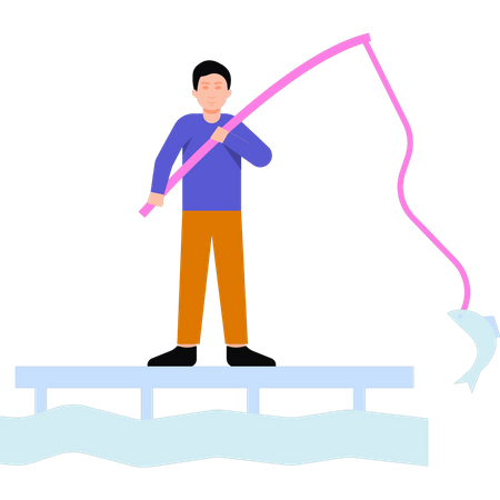 Boy has caught a fish  Illustration