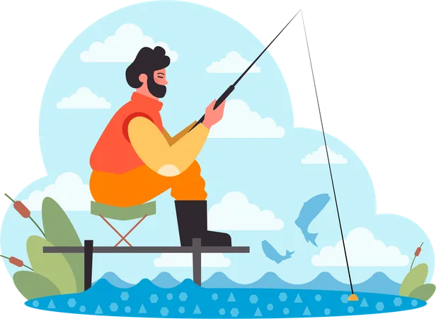 Boy is doing fishing  Illustration