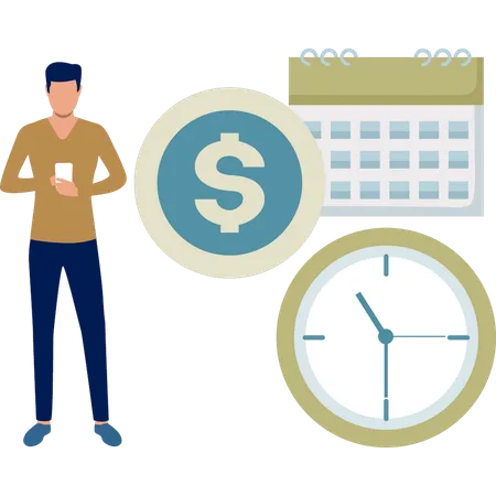 Boy managing his salary according to month  Illustration