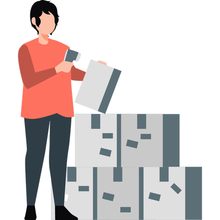 Boy packing parcel boxes  Illustration