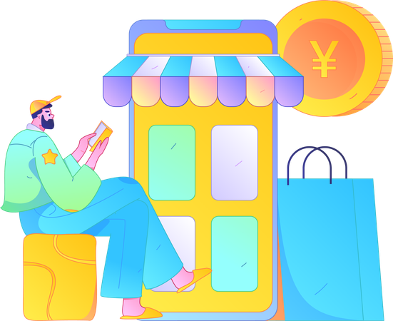 Boy using shopping app  Illustration