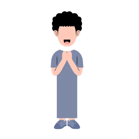 Boy With Eid Greeting Gesture  Illustration