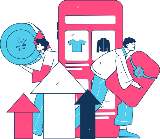 Boys doing E-commerce marketing  Illustration