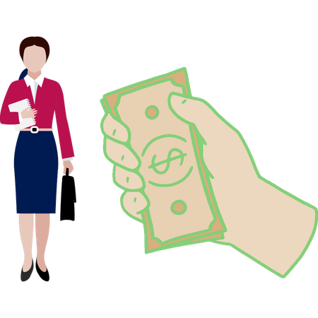 Business lady standing near dollar money  Illustration