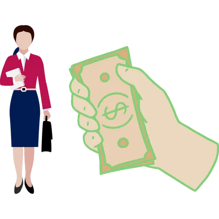 Business lady standing near dollar money  Illustration