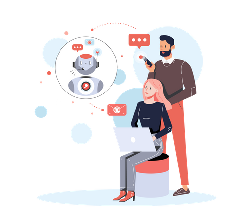 Business person chatting with chatbot  Illustration