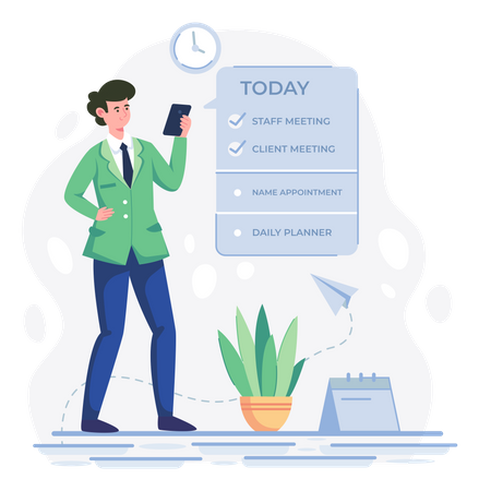 Business person looking at schedule  Illustration