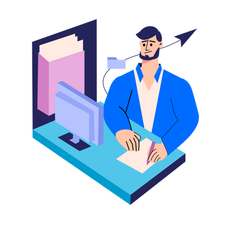 Business person sending Emails  Illustration