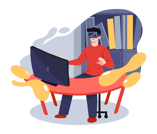 Business person working using VR technology  Illustration