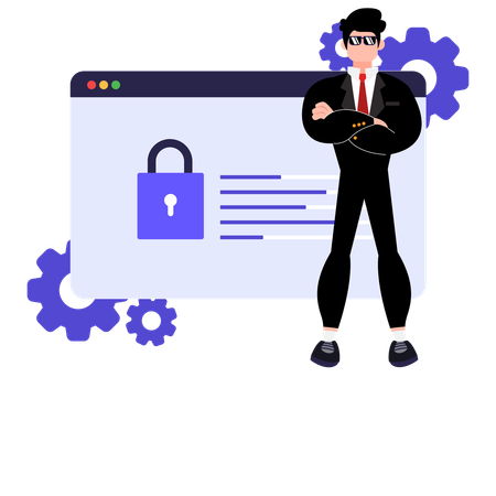 Businessman ensures Web security  Illustration