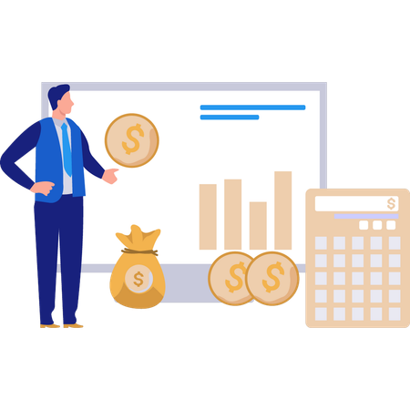 Businessman Looking At Bar Graph On Business  Illustration